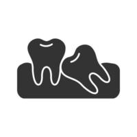 Crooked teeth glyph icon. Malocclusion. Wisdom tooth problem. Silhouette symbol. Negative space. Vector isolated illustration