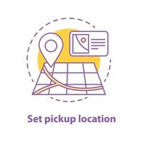 Setting pick up location concept icon. Choosing start destination point idea thin line illustration. Vector isolated outline drawing