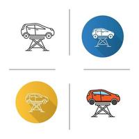 Car lift icon. Flat design, linear and color styles. Auto repair jack. Isolated vector illustrations