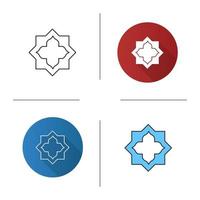 Islamic star icon. Flat design, linear and color styles. Muslim art. Isolated vector illustrations