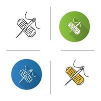 Sewing needle with thread spool icon. Flat design, linear and color styles. Tailoring. Isolated vector illustrations