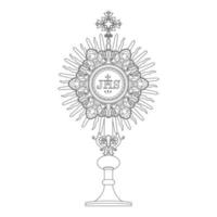 Monstrance for the exposition of the Blessed Sacrament of the Eucharist Illustration Outline Monochrome vector