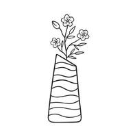 Hand drawn flowers in a vase doodle. Home plants in sketch style.  Vector illustration isolated on white background.