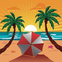 sunset at beach. summer landscape. Palms trees vector