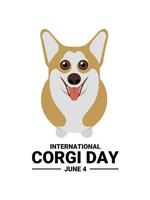 lindo personaje de dibujos animados de perro corgi, como pancarta o afiche, día internacional del corgi. vector