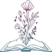 libro floral clipart aislado, libro abierto y flores silvestres composición decorativa boho, ramo de margaritas de flores - ilustración vectorial de color