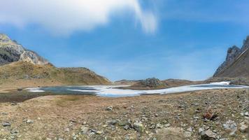 Lake with last ice in spring photo