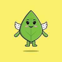 lindo personaje de hoja verde de dibujos animados con alas vector