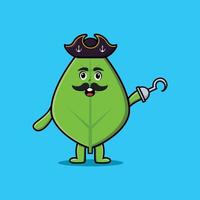 Cute dibujos animados pirata hoja verde con mano de gancho vector