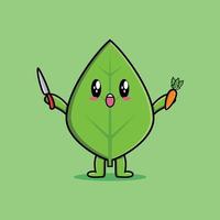 Cute cartoon green leaf character with happy expression in modern style design vector