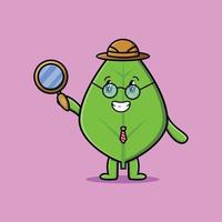 cartoon Green leaf detective with magnifying glass vector