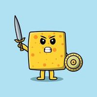 Cute cartoon character Cheese holding sword vector