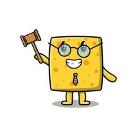 Cute cartoon mascot wise judge cheese hammer vector