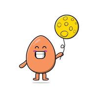 cartoon brown cute egg floating with moon balloon vector