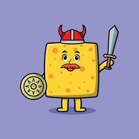 lindo personaje de dibujos animados queso pirata vikingo vector