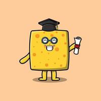 Cute cartoon cheese student character graduation vector