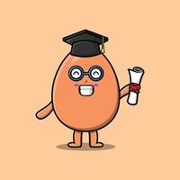 Cute cartoon brown cute egg student graduation day vector