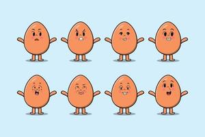 Set kawaii brown egg cartoon different expression vector