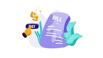 Payment Bill Animation for transaction, billing letter, pay button, money, concept on financial finance, marketplace, perfect for ui ux, mobile app, web, brochure, advertising