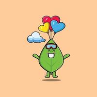 Cute cartoon Green leaf is skydiving with balloon vector