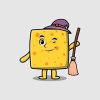 Cute cartoon witch shaped cheese with broomstick vector