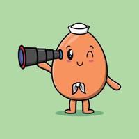 marinero de huevo lindo marrón de dibujos animados lindo con binocular vector