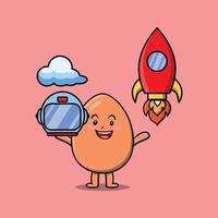Cute mascot cartoon Brown cute egg as astronaut vector