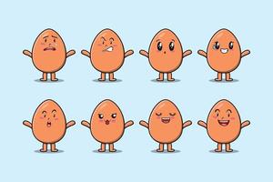 Set kawaii brown egg cartoon different expression vector