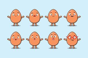 Set kawaii brown egg cartoon different expression vector