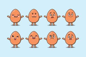 Set kawaii brown egg cartoon different expression vector