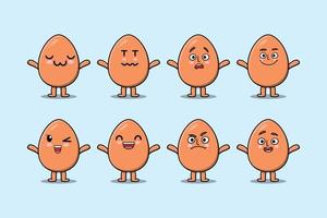 Set kawaii brown egg cartoon different expression vector