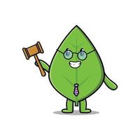 Cute cartoon wise judge green leaf holding hammer vector