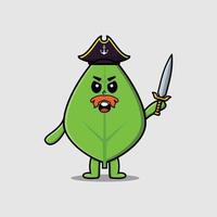 personaje de mascota de dibujos animados lindo pirata de hoja verde vector