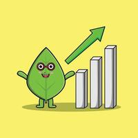 Cute cartoon green leaf character with happy expression in modern style design vector