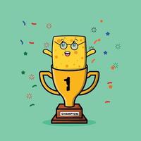 Cute cartoon cheese as the champion winner with happy expression vector