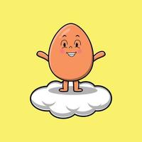 Cute cartoon brown cute egg holding in cloud vector