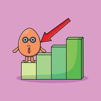 Brown cute egg businessman with inflation chart vector