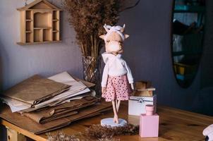 Author's original self-made doll bull and cow with a beautiful painted face photo