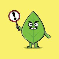 cartoon green leaf with exclamation sign board vector