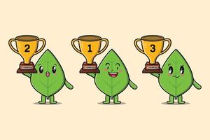 Cute cartoon green leaf character with happy expression in modern style design vector