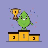 Cute cartoon green leaf character with happy expression in modern style design vector
