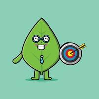 Cute cartoon green leaf businessman holding target vector