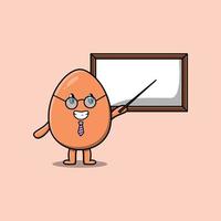 cartoon brown cute egg teacher with big whiteboard vector