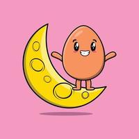 cartoon Brown cute egg standing on crescent moon vector