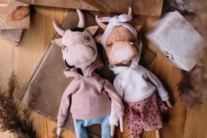 Author's original self-made doll bull and cow with a beautiful painted face photo