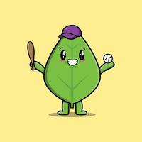 Cute cartoon green leaf character playing baseball