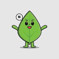 Cute cartoon green leaf with happy expression vector