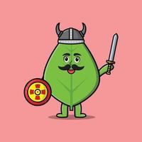 lindo personaje de dibujos animados hoja verde pirata vikingo vector