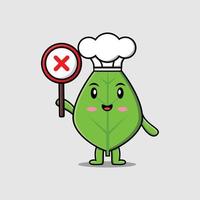 cute cartoon green leaf holding wrong sign vector