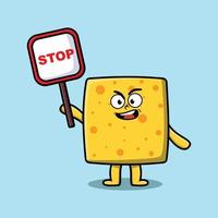 lindo queso de dibujos animados con tablero de señal de stop